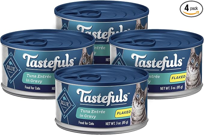 Blue Buffalo Tastefuls Natural Wet Cat Food Cans, Flaked Style, Tuna Entrée in Gravy 3-oz Cans (Pack of 4)
