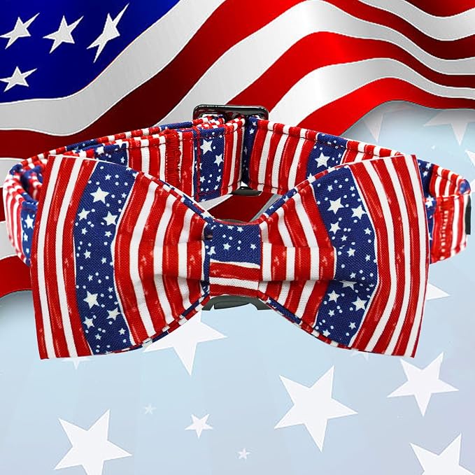 Elegant little tail Independence Dog Collar, Holiday Pet Collars with Bow Durable Patriotic Pet Collars Adjustable Dog Collar for Small Dogs