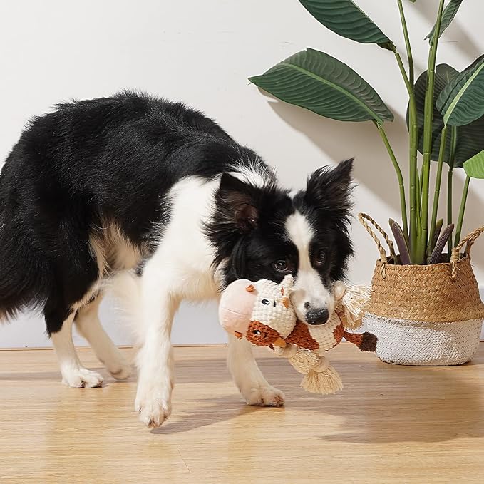 Sedioso Dog Toys, Dog Plush Toy for Large Breed, Cute Squeaky Dog Toys with Crinkle Paper, Dog Chew Toys for Puppy, Small, Middle, Big Dogs (Cow)