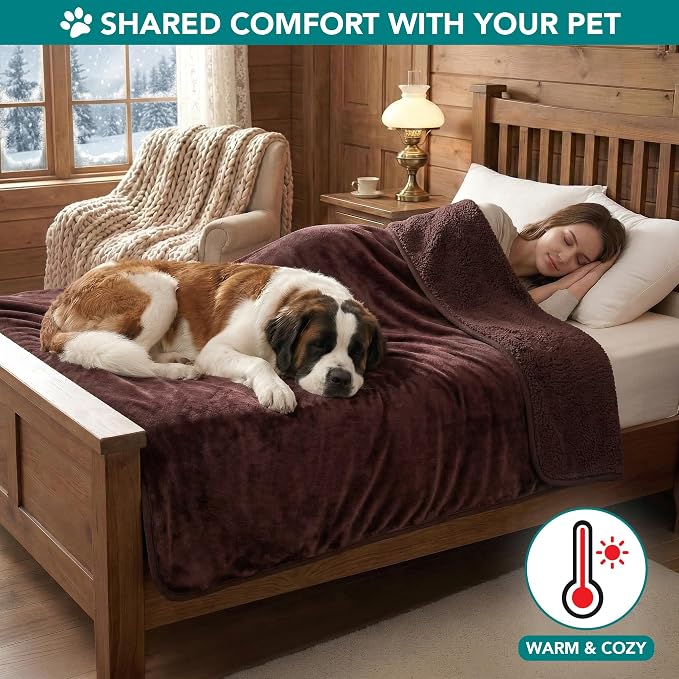PetAmi Waterproof Dog Blanket for Extra Large Dogs, Pee Proof Pet Blanket for Bed Couch, Reversible Water Proof Blanket for Puppy Indoor Cat, Soft Dog Crate Cover Washable, Queen 90x90 Brown