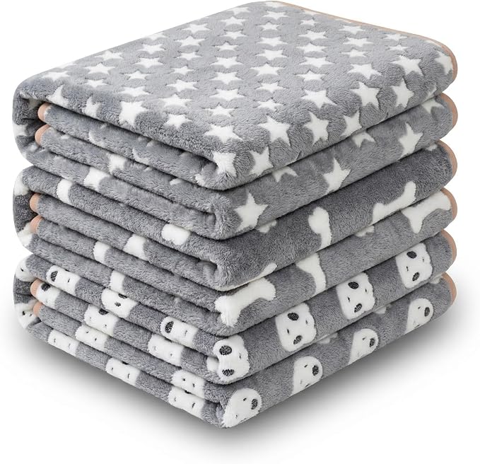 1 Pack 3 Blankets Premium Soft Fluffy Pet Flannel Blanket,Paw Printed Throw for Dogs, Cats and Puppies (Star Set, 41×31 inch, Pack of 3)