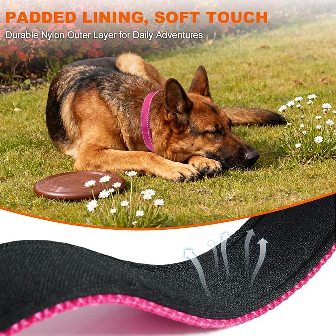 Taglory Reflective Dog Collar for Extra Large Dogs, Soft Neoprene Padded with Escape-Proof Locking Buckle, Upgraded Zinc Alloy Ring, Adjustable for Daily Walking, Hptpink,XL