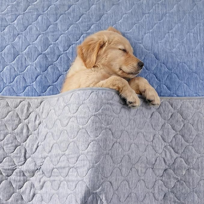 Cozy Bliss Deluxe Leakproof Cooling Blanket for Large Dogs Q-Max 0.5, Soft & Durable Washable Pet Cooling Mat for Hot Weather, Livingroom, Couch & Bed Protector for Cats, Silver Grey, 60"x80"