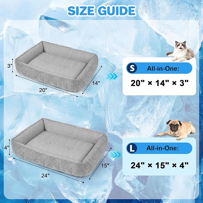 Cooling Dog Bed for Small Medium Dogs - Reversible Design (Ice‑Silk Cooling Layer | Sherpa Fleece Layer), Washable Cooling Mat for Dogs, Cats, Crates 24" × 15"