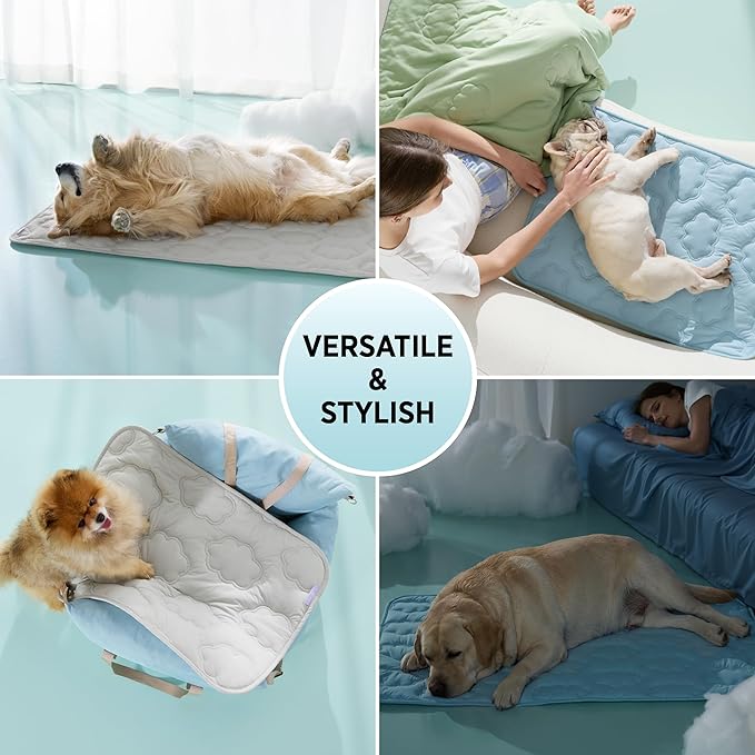 LE SURE Dog Cooling Mat for Large Dogs - QMAX>0.5 Breathable Thin Cool Crate Pad with Chill Cold Fiber and Innovative Mesh Base Design, Portable Washable Pet Kennel Mat for Summer, 36x27,Grey