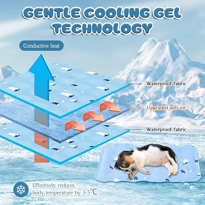 Nuanchu Dog Stroller Cooling Mat, Waterproof Gel Pet Cooling Pad for Summer, Washable Cat Sleeping Blanket, Portable Ice Gel Travel Mat for Cats, Crates, Car Seat(11.81 x 19.69 Inches,Sky Blue Bear)
