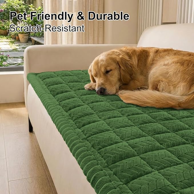 Smiry Couch Cover for Dogs, Non Slip Fuzzy Pet Sofa Covers Washable for Sectional Couch, Soft Thick Furniture Protector for Cats Dogs, Against Fur, Dirt, Scratch Resistant (Olive Green, 43"x63")
