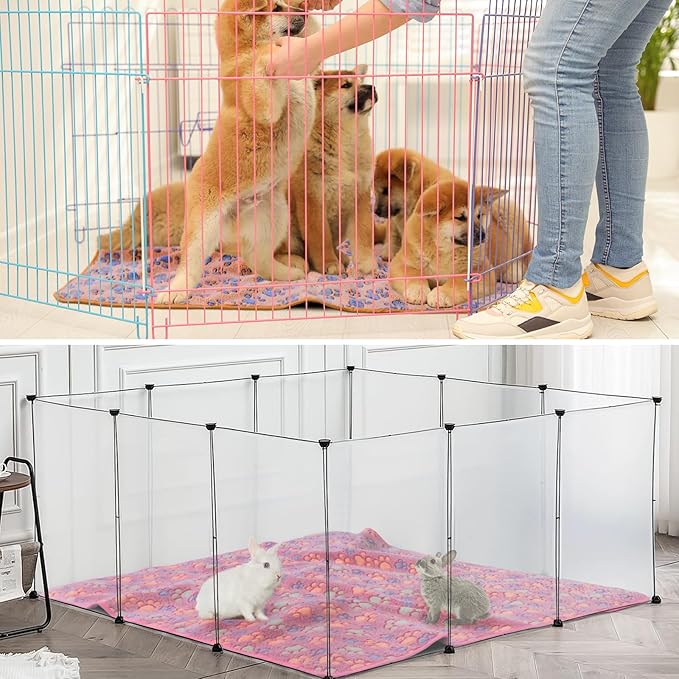 Panelee 4 Pcs Washable Dog Blankets Waterproof Cute Paw Print Fleece Blanket Reusable Puppy Blankets for Small Medium Pet Cat Whelping Warm Soft Mat Guinea Pig Cage Liners(36 x 36 Inch)