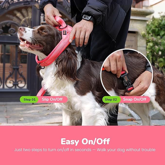 Didog No Pull Dog Harness with Breathable Mesh Padded,Reflective & Quick Fit Light Weight Dog Strap Vest Harness,Easy for Walking Training (M:Chest 21-26", Pink)