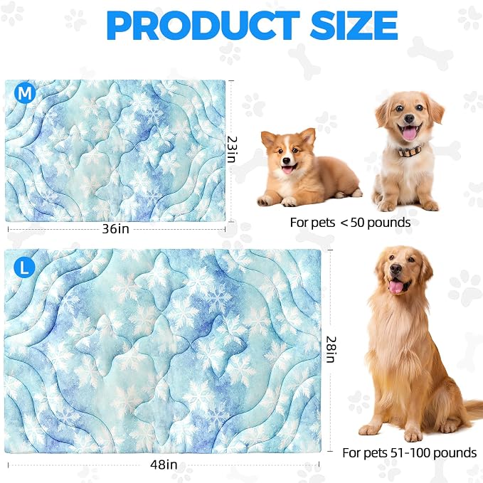 PAWCHIE Summer Dog Cooling Mat, Reversible Self-Cooling Mat for Large Dogs, Washable Pet Ice Cool Pad Blanket,Pet Sleeping Pad for Crate,Bed,Indoor & Outdoor Floor,Car Seats,Sky Blue 48" x 28"