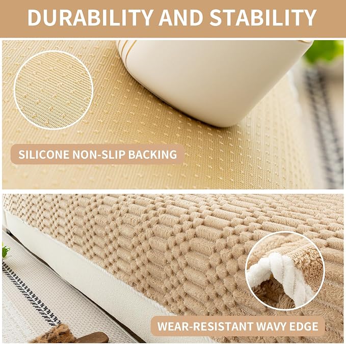 Plush Warm Sofa Covers Washable, Funny Fuzzy Couch Cover for Dogs Washable, Non-Slip Couch Covers for Loveseat, Soft Sofa Slipcover for Pet & Kid(1PC, Light Brown, 36"×63", Loveaeat)