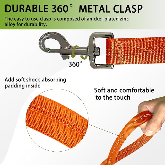 FOVRLZSE Reflective Bungee Dog Leash(Orange) - 4FT to 5FT Adjustable Shock Absorbing Leash with Double Padded Handle & 360° No Tangle Metal Clasp for Small Medium Large Dogs