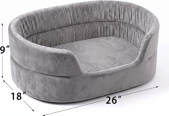 Medium Dog Bed Cat Bed 18x26 Inch, Calming Pet Bed for Dogs & Cats, Machine Washable Dog Bed，Half-Enclosed Open-Top Velvet Anti-Anxiety Bed, Cozy Snuggle Bed (Grey)