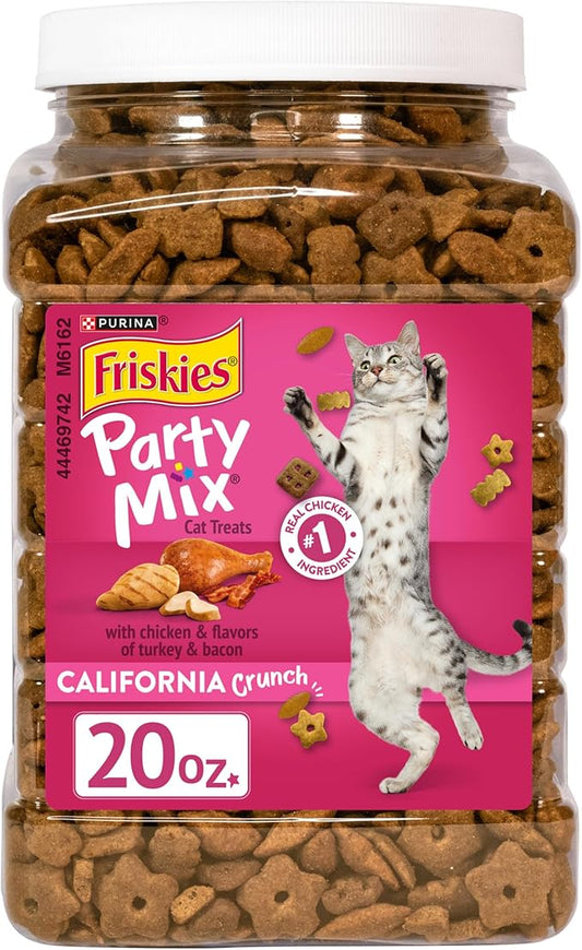 Purina Friskies Party Mix California Crunch with Chicken and Flavors of Turkey and Bacon Cat Treats - 20 oz Canister