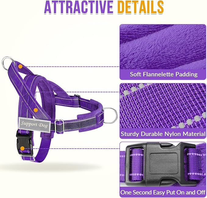 Lukovee No Pull Dog Harness and Leash Set - Adjustable Soft Padded Vest with Front Clip for Easy Control, Reflective Durable Harness for Safe Daily Training Walking for Medium Large Dogs (S, PU)