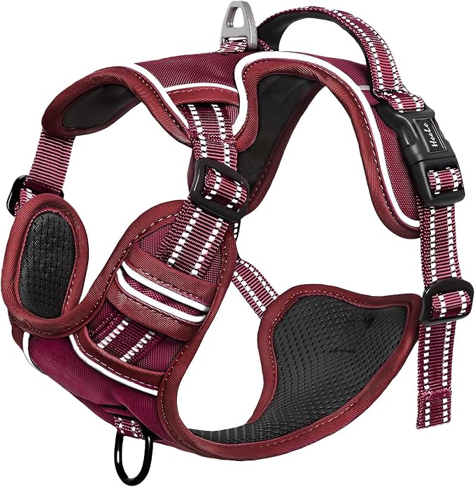 HEELE Dog Harness for Medium Dogs No Pull Dog Vest Harness with Soft Padded Handle Reflective for Outdoor Training, Burgundy Red, M