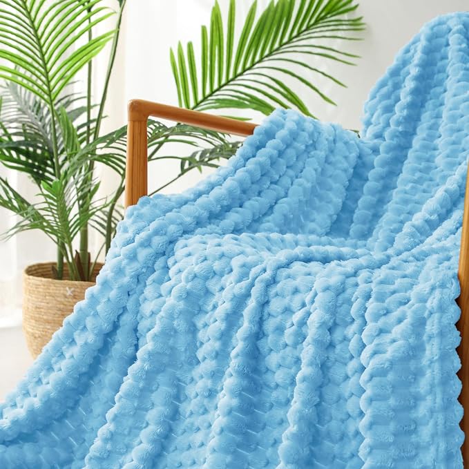 Exclusivo Mezcla Fleece Queen Blanket for Bed, Extra Large Fuzzy Blue Bed Blankets, Soft Cozy Plush Sofa Throws for All Seasons, 90x90 Inches