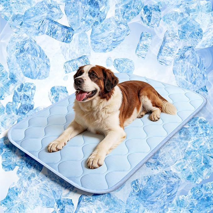 Cooling Mat for Dogs Extra Large 43" x 31", Q-Max>0.5 Cooling Pet Bed Outdoor & Indoor Use w Ice Silk Fabric & Waterproof Cover, Summer Cool Pad for Dog, Non-Slip Washable Pet Blanket for Crate Kennel