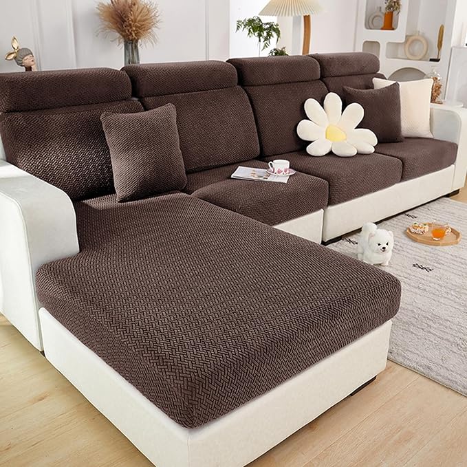 Yoovat Couch Cushion Covers for Sofa Couch Covers Wear-Resistant Universal Sofa Cover Washable Stretch for Sectional Slipcovers (Texture-Brown,Chaise Cover)