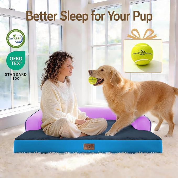 Comfort Expression Extra Large Dog Bed Orthopedic - XL Orthopedic Dog Beds Memory Foam Pet Couch Waterproof Sofa Bolster with Removable Cover - 42 x 30