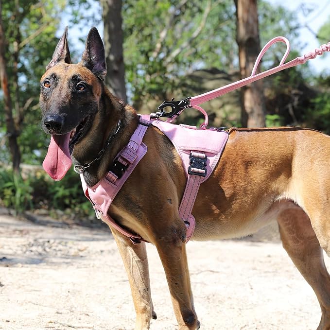 ICEFANG GN8 Tactical Dog Harness for X-Large Sized Dogs,Full Metal Buckles,Reflective in Training Walking K9 Dog Vest,No-Pull Front Leash Clip,Adjustable Pet Harness (Pink, XL (Pack of 1))