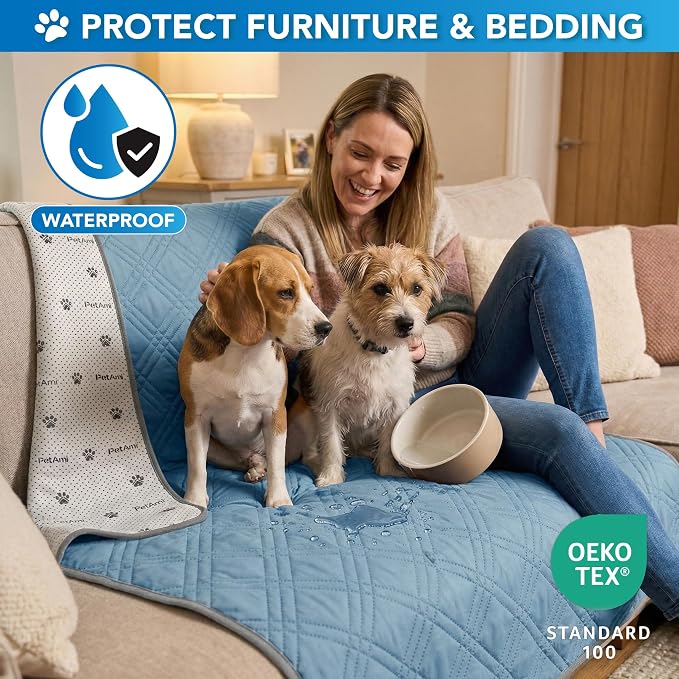 PetAmi Dog Cooling Mat, Waterproof Self Cooling Dog Pad with Non-Slip Backing, Q-Max >4.0 Pet Cooling Mat for Crate, Couch, Kennel & Car, Indoor Outdoor Summer Use, Light Blue, 29x40