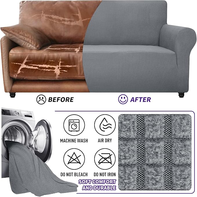 ZNSAYOTX Super Stretch Couch Cover Love Seat Sofa Covers for Living Room Dogs Pet Friendly Furniture Protector Spandex Loveseat Slipcovers with Anti Slip Foam Sticks (Light Grey, Loveseat)