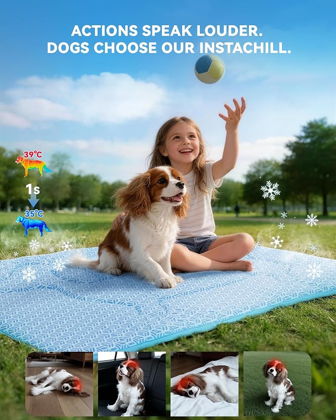 Cooling Mat for Dogs, Large Dog Bed & Dog Cooling Pad, Waterproof Pet Cooling Mat with Breathable Foam, Instant Relief for Dogs & Cats, Blue 24"x18"
