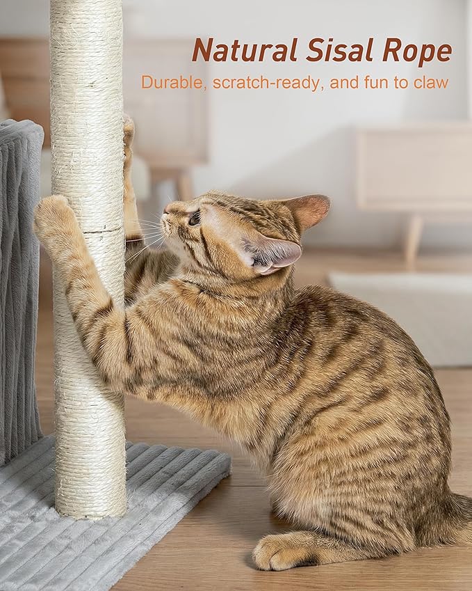 Cat Tree for Large Cat, 20.9 * 15.7in Large Perch Bed for Adult Cats, 22.8in Cat Tower with Scratching Post, Cat Condo with 2-Door for Indoor Cats, Light Gray