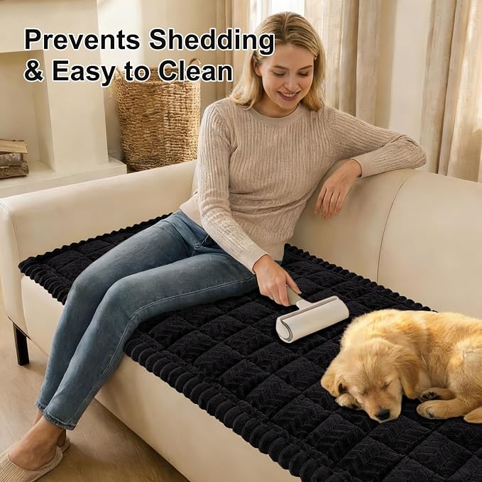 Smiry Couch Cover for Dogs, Non Slip Fuzzy Pet Sofa Covers Washable for 2-3 Cushion Couch, Soft Thick Furniture Protector for Cats Dogs, Against Fur, Dirt, Scratch Resistant (Black, 35.4"x63")