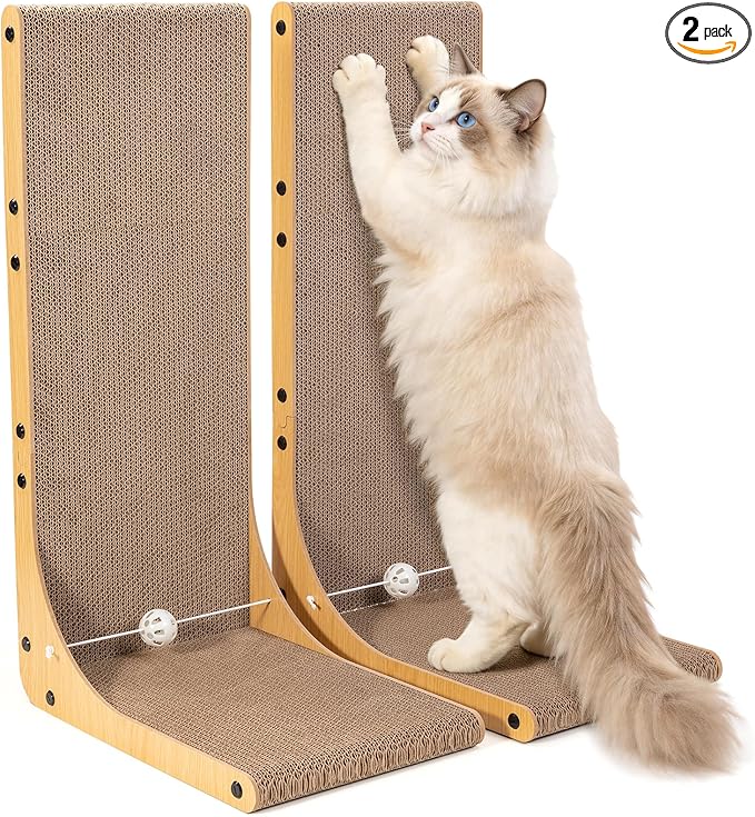 Value 2-Pack 26.8 Inch Cat Scratching Post, Premium High Density Cardboard Cat Scratcher for Multi-Cat Homes, Reinforced Durable Scratching Pad with Catnip Toy Ball for Indoor Cats