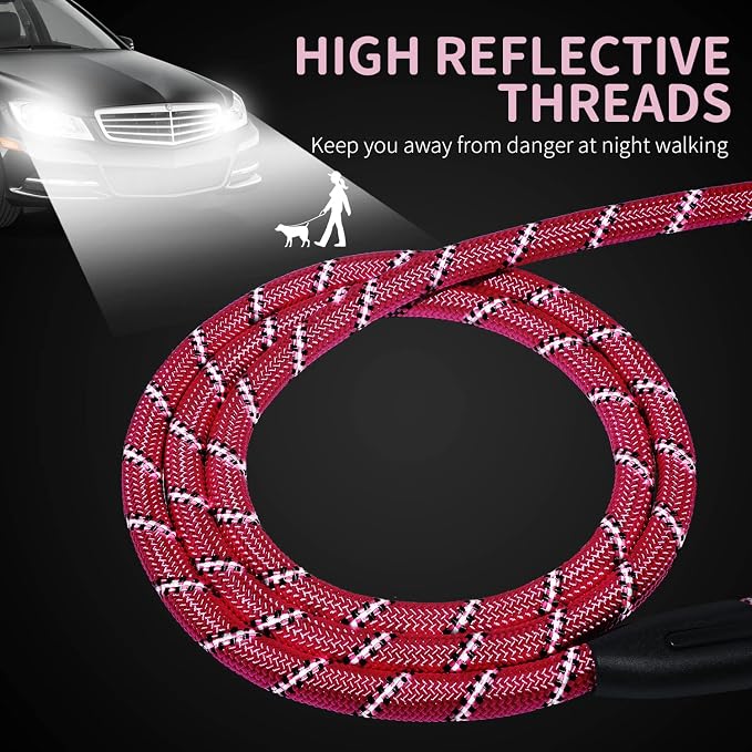 Long Dog Leash for Training 20Ft-Reflective Nylon Rope with Swivel Hook-Recall Agility Lead for Large Small Medium Dogs Outside Walking Hiking-Pink Diam 1/2"