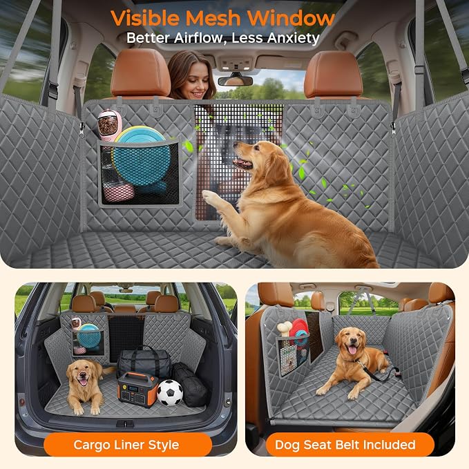 URPOWER XL Dog Backseat Extender for Full-Size Crew Cab Truck, Hard Bottom Dog Car Seat Cover for Back Seat Holds 400lbs, Waterproof Dog Hammock Pet Rear Seat Protector Travel Bed for F150 / Silverado
