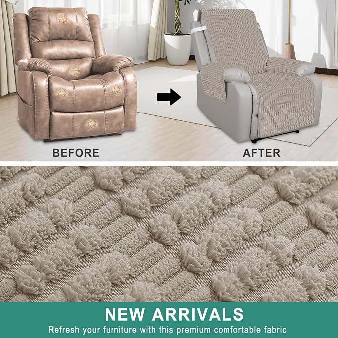 Foxdecor Recliner Chair Covers, Recliner Cover Non-Slip Chair Covers, Washable Recliner Couch Cover Furniture Protector, Covers for Recliner Chair with Elastic Straps. (Brown, 23" W)