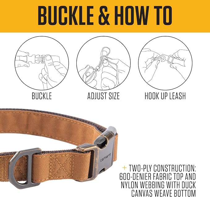 Carhartt Field Dog Collar, Fully Adjustable, Durable 600-Denier Fabric W/Reflective Wordmark for Visibility, Port, Large