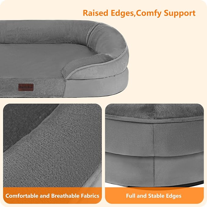 Dwanton Orthopedic Dog Bed for Medium Dogs with Gel Memory Foam, Waterproof Dog Sofa, Washable Pet Bed with Four Sided Bolster Cushion, Removable Cover & Non-Slip Bottom, 36", Medium Grey
