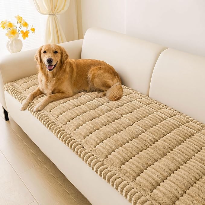 hyha Couch Cover for Dogs Washable, Non Slip Thick Flannel Sofa Protector, Pet Friendly Plush Furniture Cover for Sectional Sofa & Loveseat (Camel, 43" x 63")