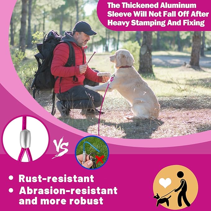 Dog Tie Out Cable 10/15/20/25/30/50 FT Runner for Yard Steel Wire Cable with Durable Superior Clips Pink Dogs Chains for Outside Dog Lead for Large Dogs Up to 165 lbs