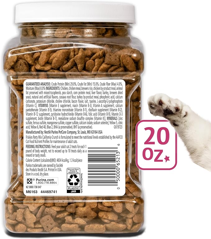 Purina Friskies Party Mix California Crunch with Chicken and Flavors of Turkey and Bacon Cat Treats - 20 oz Canister