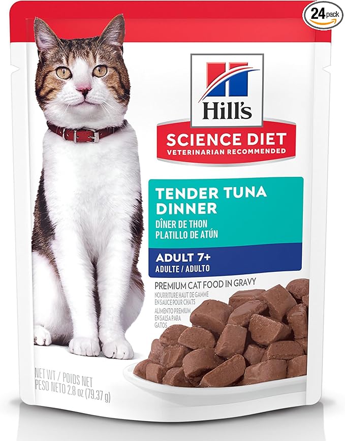 Hill's Science Diet Adult 7+ Cat Food, Tuna Stew, 2.8 oz. Pouches, 24-Pack