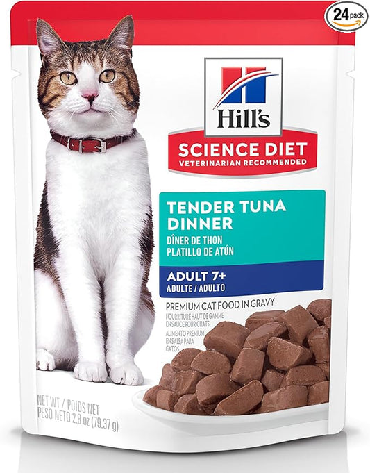Hill's Science Diet Adult 7+ Cat Food, Tuna Stew, 2.8 oz. Pouches, 24-Pack