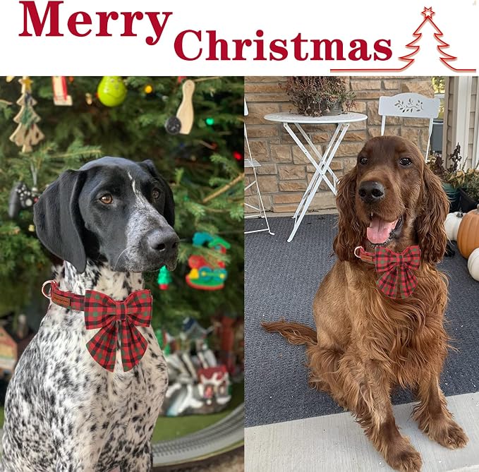 Unique style paws Christmas Dog Collar with Bow Tie Black Red Green Plaid Puppy Collar for Small Medium Large Dogs as Autumn Winter Pet Gifts-S