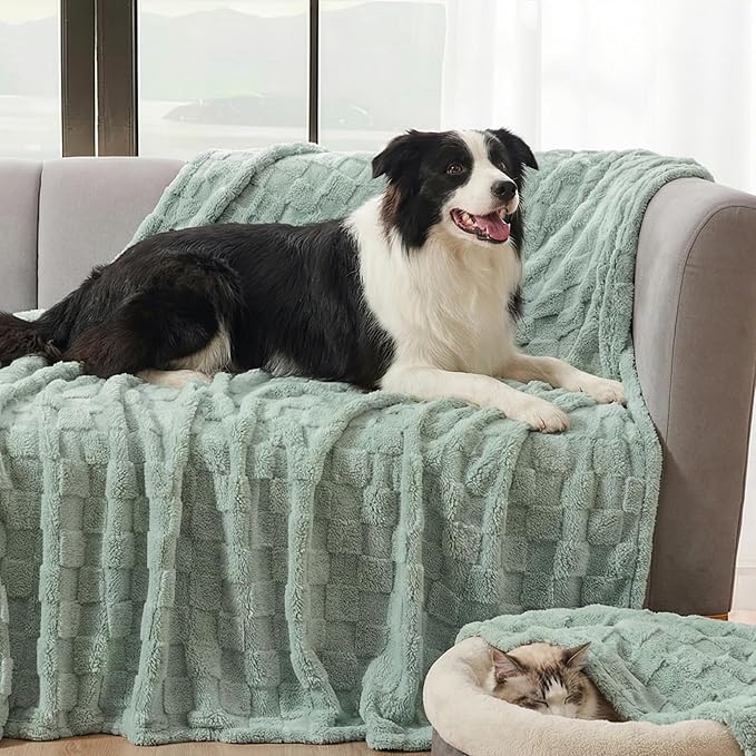 David's Home Large Dog Blankets Washable Pet Bed Cover Twin Size, Soft Fluffy Fuzzy Cat Puppy Blanket with Premium 300GSM Fleece for Pet Kitten Doggy, Aqua Gray, 66 * 90"
