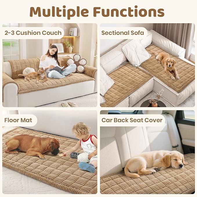 Royhom Couch Cover for Dogs Washable, Soft Thick Pet Couch Covers for Sofa, Pawcart Couch Protector Pet Friendly, Furniture Covers Dog Mat for Couches and Sofas (Khaki, 35.4 x 82.7 Inch)