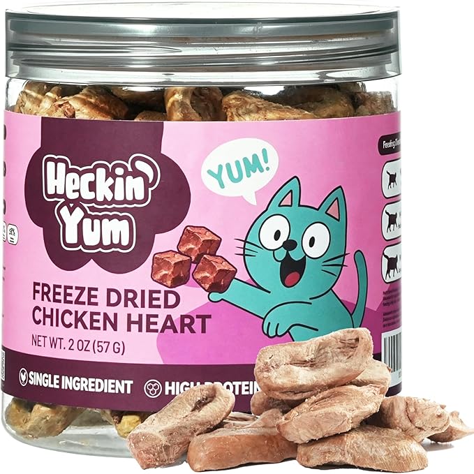 Freeze-Dried Chicken Hearts Cat|Dog Treats|Single Ingredient|High Protein Healthy Pet Food Toppers|Training Snacks,2oz