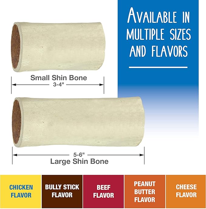 Cadet Stuffed Shin Bone, Long-Lasting Dog Chew Bones for Aggressive Chewers, High Protein Filled Bone Dental Chew for Dogs, Chicken Flavor Filling, 3-4" for Small Dogs