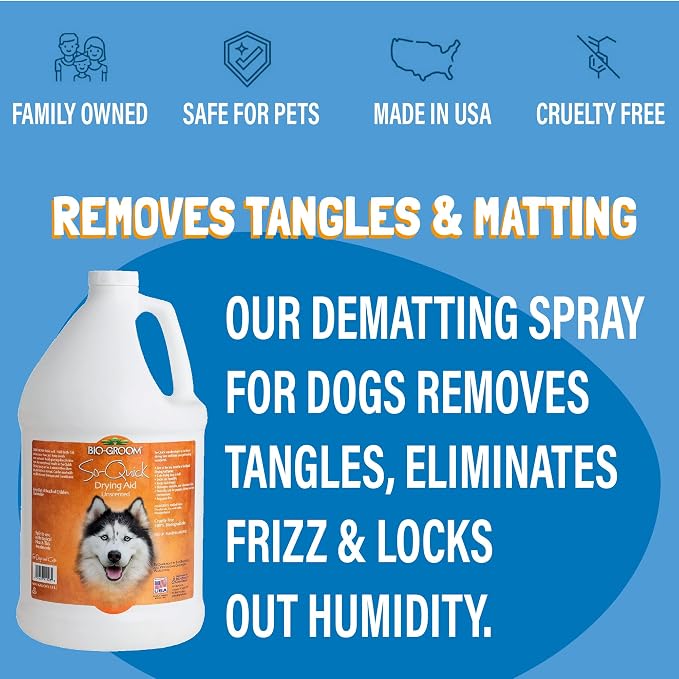 Bio-Groom So Quick Dry Dog Spray - Detangler Spray for Dogs & Cats, Shortens Drying Time, Unscented, Cruelty-Free, Made in USA, Dog Grooming Products - 16 fl oz 1-Pack