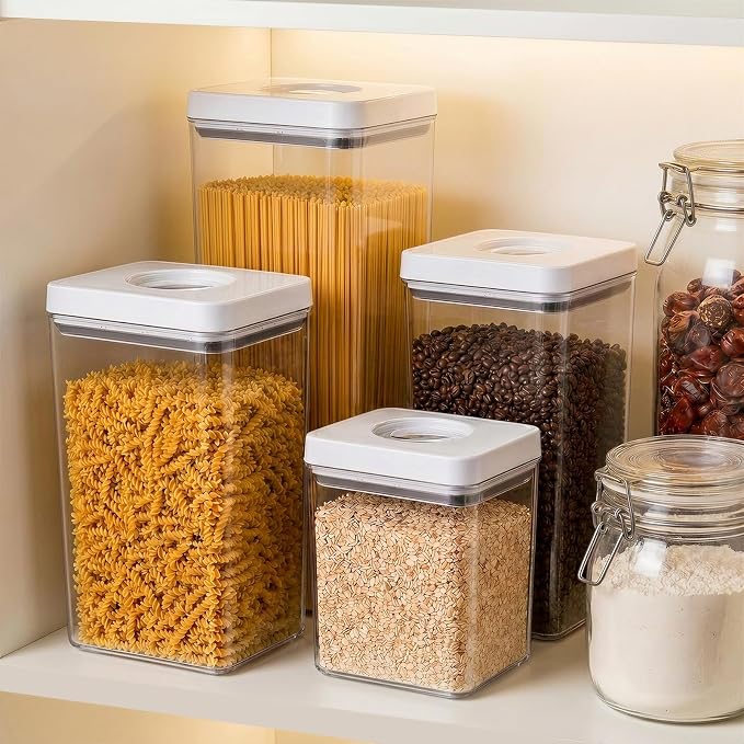 UFORU Food Storage Containers with Twist-lock Lids, 4-Set 0.7/1.3/1.8/2.6QT Airtight Food Storage Containers, Stackable Kitchen Pantry Organizer, Rotary Opening Containers for Flour, Cereal & Sugar