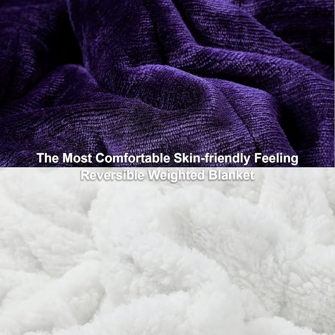 Alomidds Weighted Blanket Twin Size 20lbs 48x72 inches,Sherpa Weighted Blankets for Adults,Fluffy Warm Sherpa & Cozy Soft Flannel Snuggle Thick Heavy Blanket Great for Relaxing,Purple
