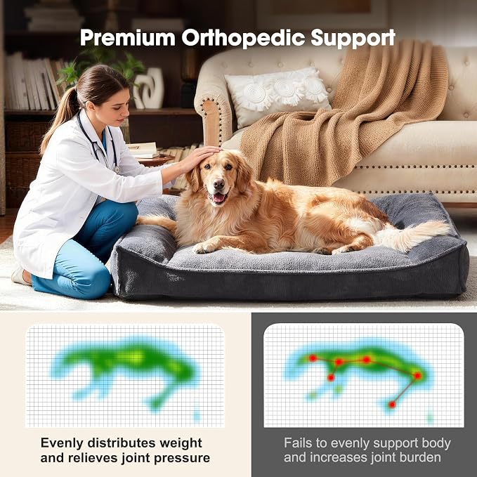 FURTIME Orthopedic Dog Bed Medium Size Dog, Extra Thick Supportive Comfort Pet Sofa, Ergonomic Slant Dog Couch Bed with Removable Washable Cover, Ultra Soft Surface & Non-Slip Bottom, Grey, 35"